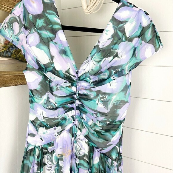 Tadashi Shoji Edith Printed Floral A-Line Dress Tea Midi Length Lilac NWT Size 8 - Picture 11 of 14